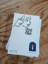 Load image into Gallery viewer, A bookplate signed by Greg and Fake, featuring an illustration of the Santos Sisters in profile. 
