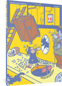 The cover to Now #13, featuring an illustration of a person wandering through a series of symbols of bad luck, including Friday the 13th, a broken mirror, spilled salt, a black cat, and walking under a ladder. The person's feet are bleeding as they drink from a bottle of liquor. A safe is about to fall on their head, they are about to fall into a manhole, and a hungry wolf waits around the corner with a gun.